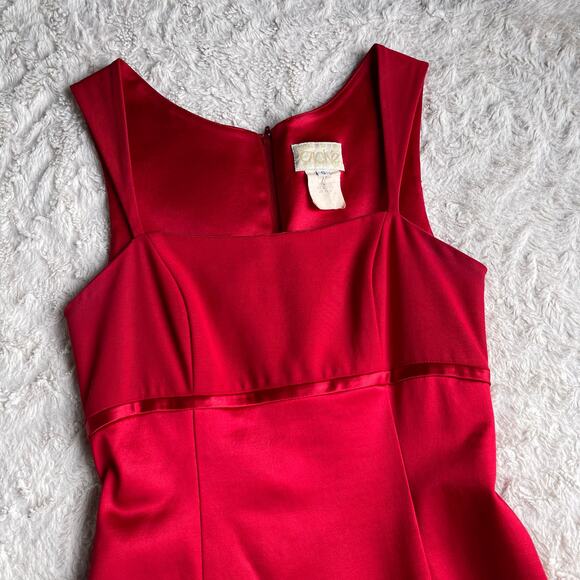 Vintage Cache red satin dress column cocktail maxi square‎ neck sleeveless S - Picture 5 of 17